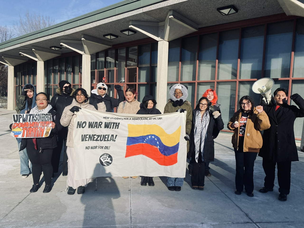 Participants in a UIC protest against U.S. intervention in Venezuela.