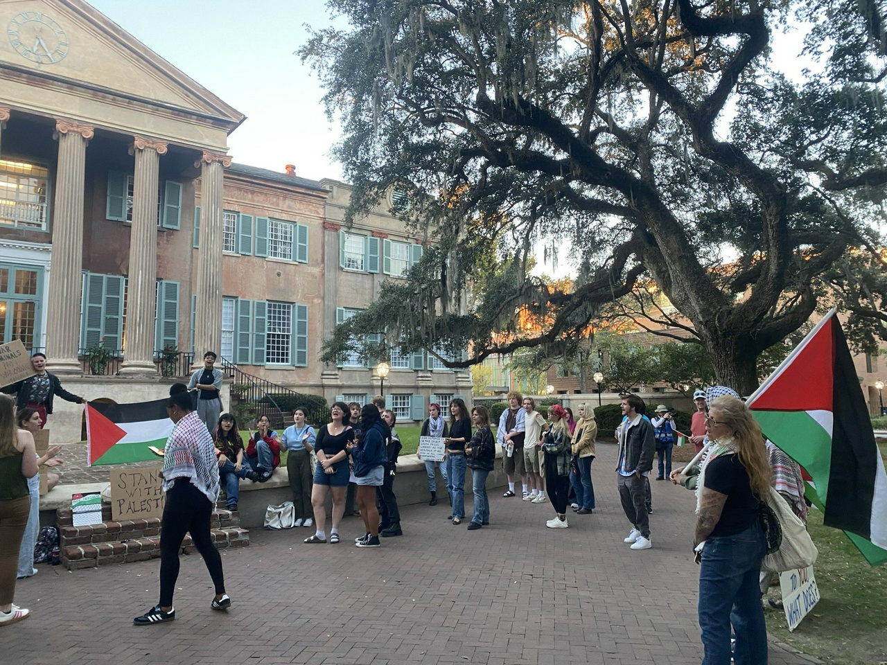 Charleston, South Carolina students rally against speaker from the Israeli military and in solidarity with Palestine.