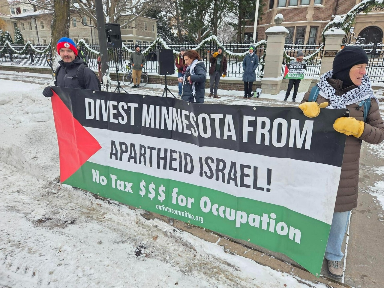 Protest at Governor Tim Walz’s mansion to protest  the State Board of Investment’s \[SBI\] complicity in Israel’s genocide in Palestine. | Fight Back! News