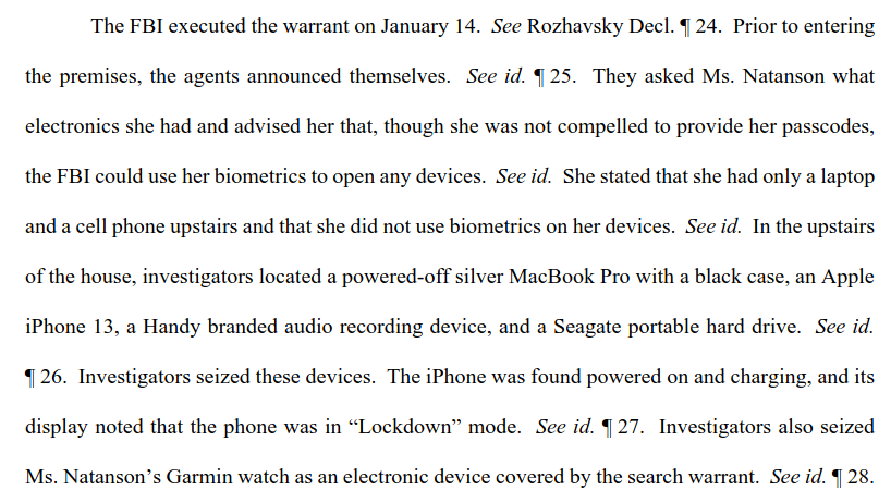 Authorities seized several devices from Natanson's home during the January 14th raid