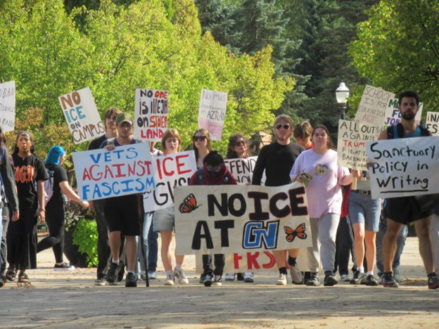 GVSU Progressive Student Union leads a march demanding a sanctuary campus policy from university administration.