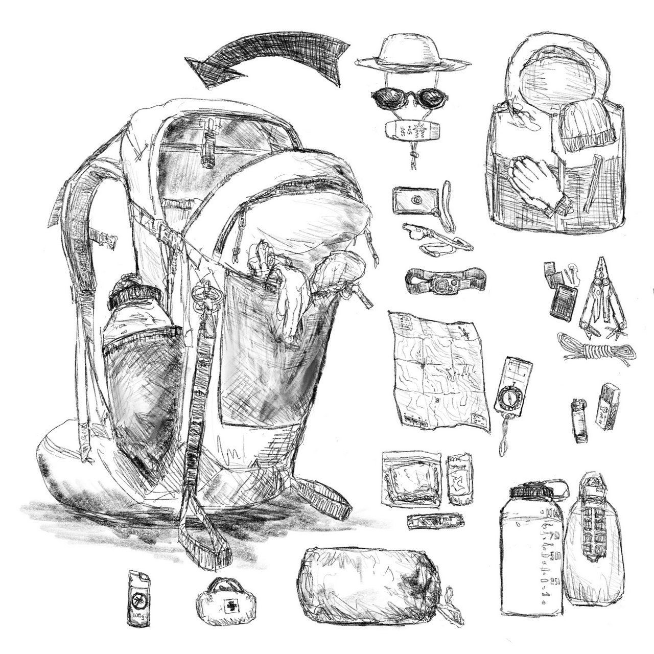 hiking day pack with ten plus two essentials