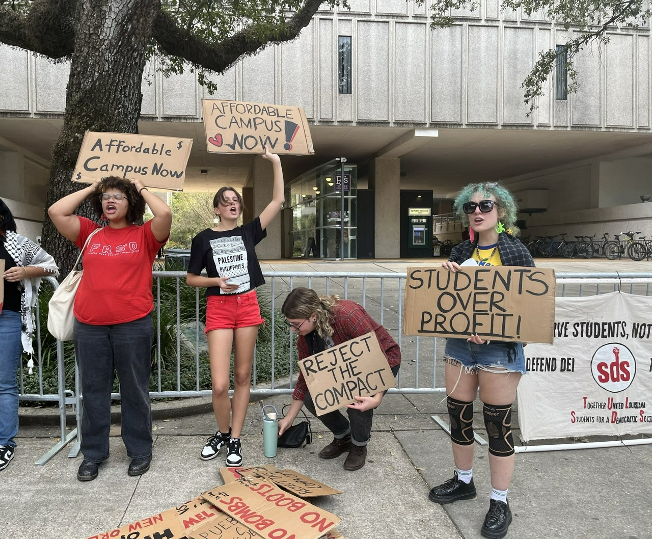 Members of Students for a Democratic Society [SDS] gathered on Freret  Street near Tulane University to announce the organization’s campaign for an affordable campus.
