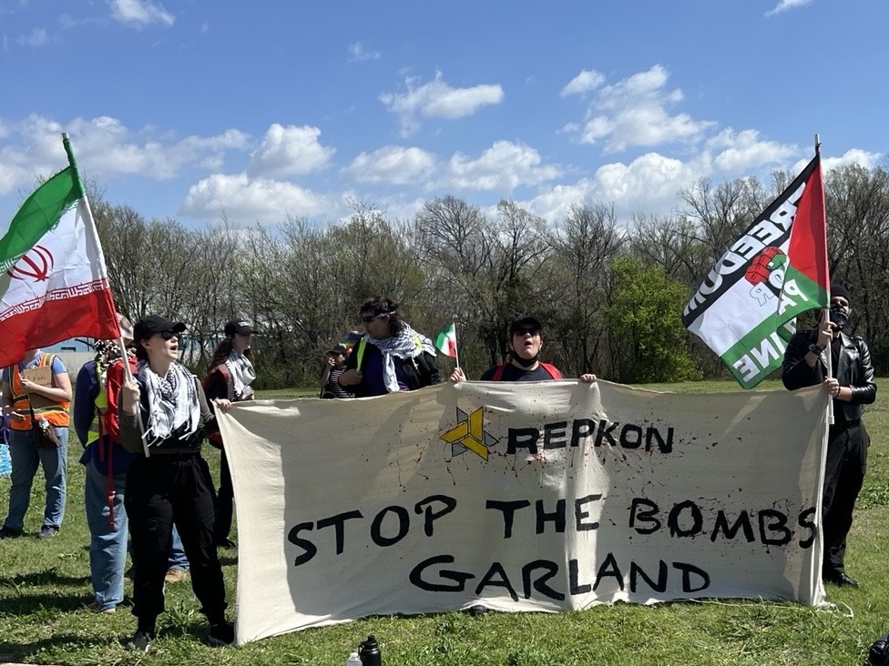 Garland, Texas protest against cooperation that produces weapons used against Iran.