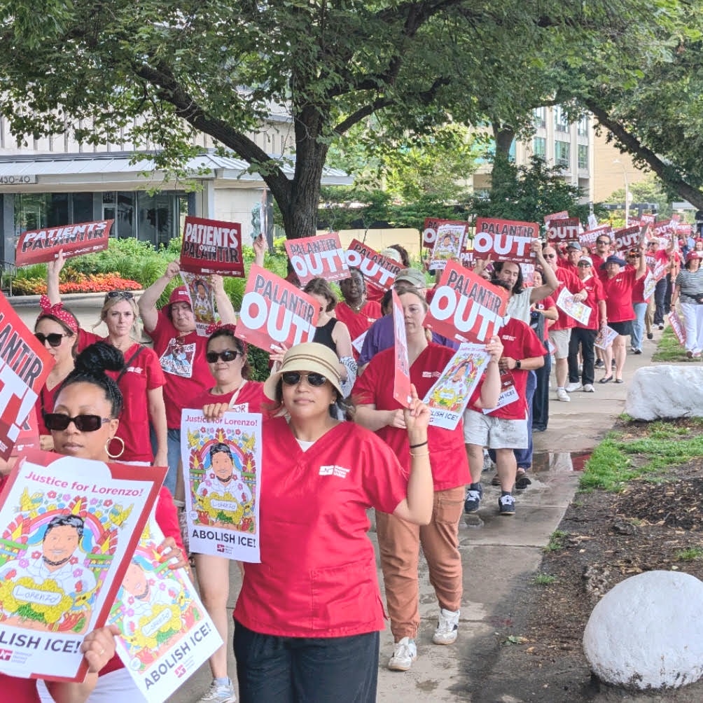 Nurses demand Senator Dick Durbin end ties with Palantir. | Fight Back! News Nurses demand Senator Dick Durbin end ties with Palantir.