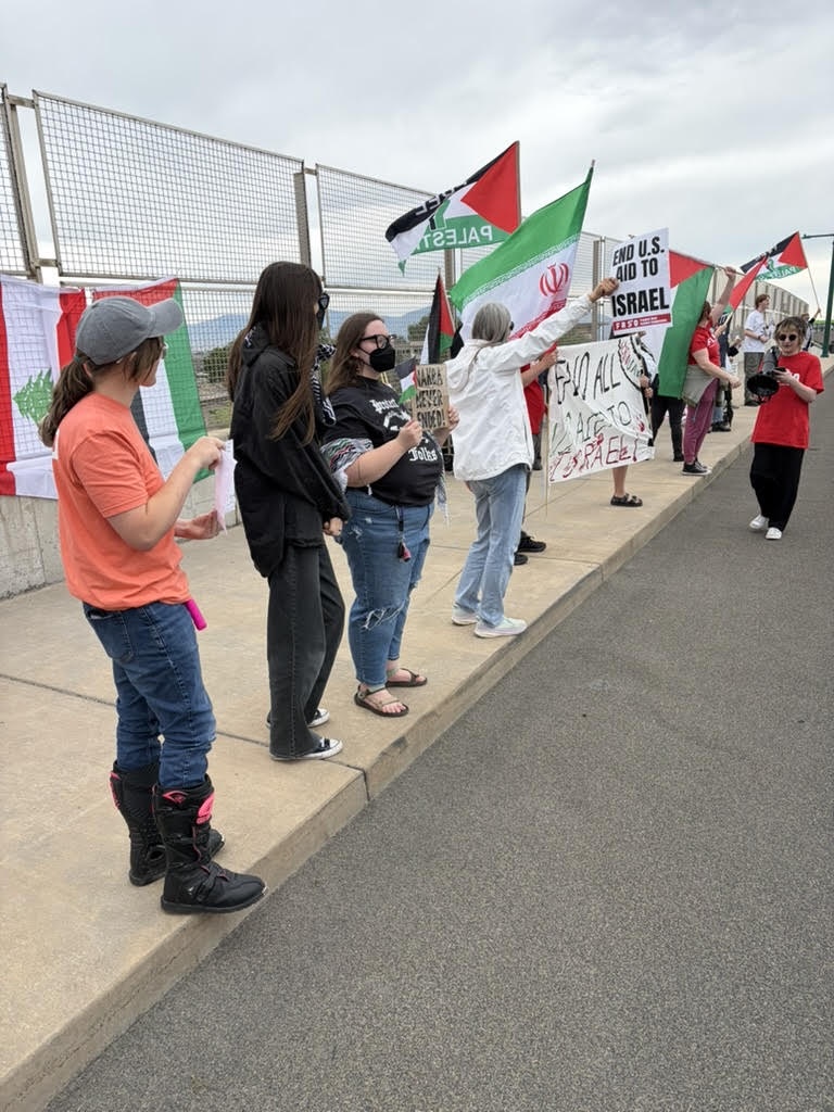 Salt Lake City rally on North Temple Overpass for Nakba Day.