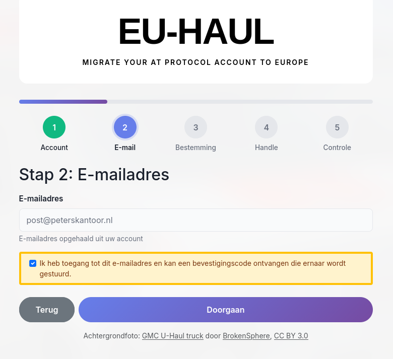 Formulier stap 2 in te vullen e-mailadres