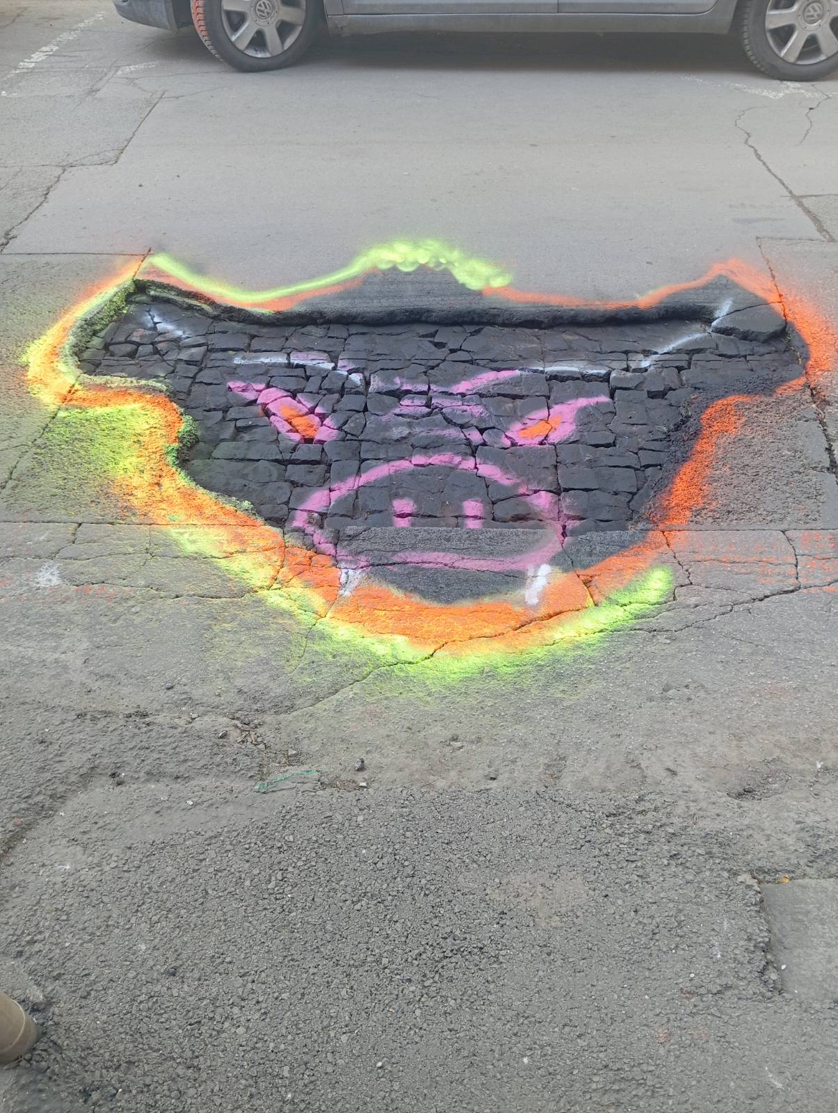 The Sofia street with the painted pothole