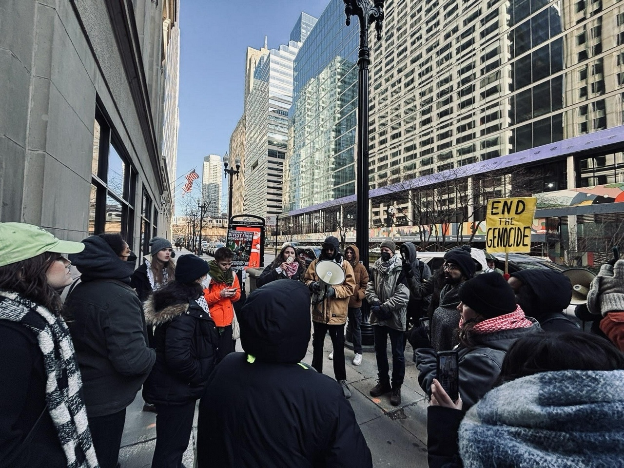 Protest demands Illinois divest from apartheid Israel. | Fight Back! News Protest demands Illinois divest from apartheid Israel.