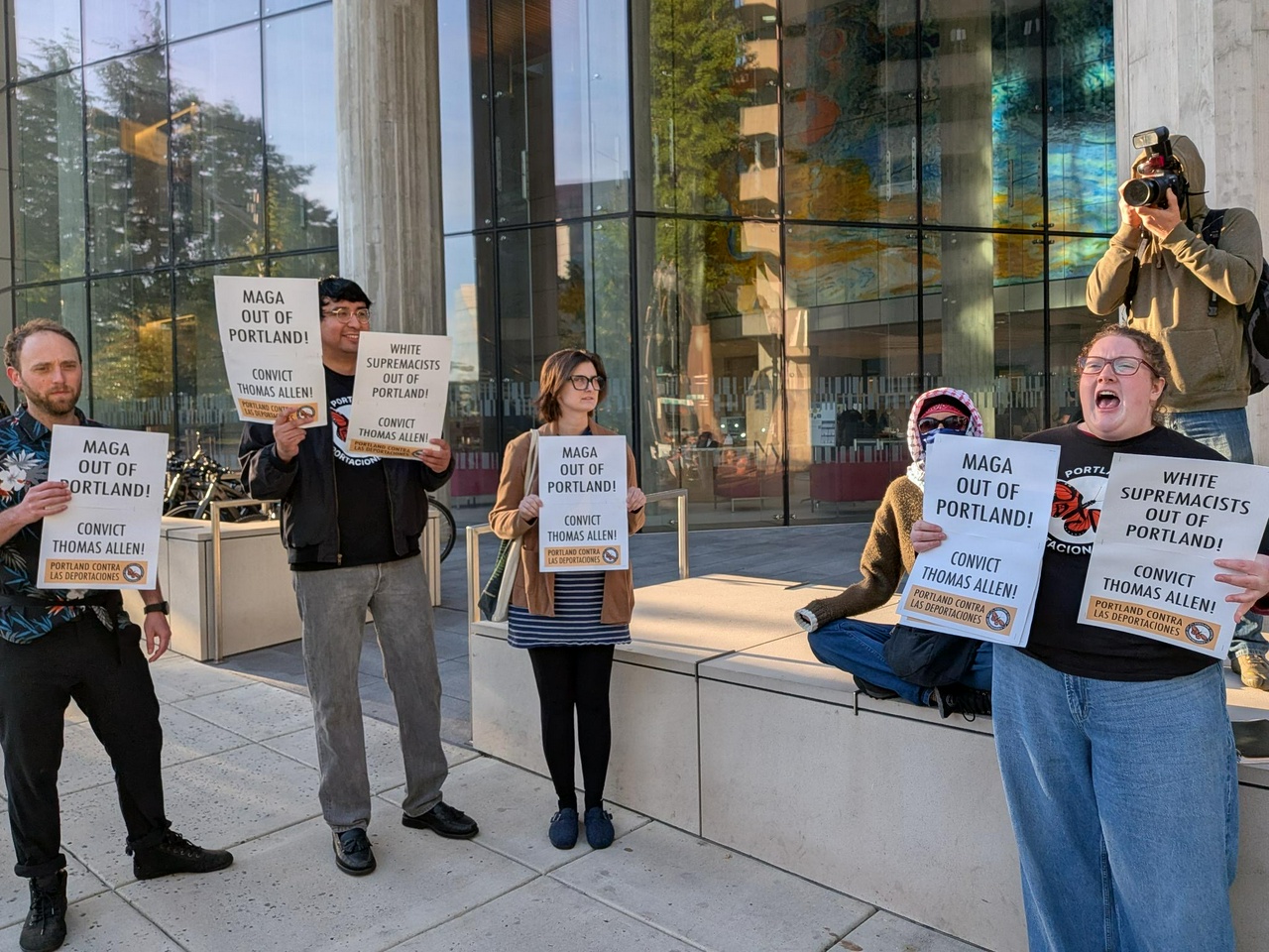 Immigrant rights press conference before the arraignment of right-wing extremist Thomas Allen. | Fight Back! News Immigrant rights press conference before the arraignment of right-wing extremist Thomas Allen.