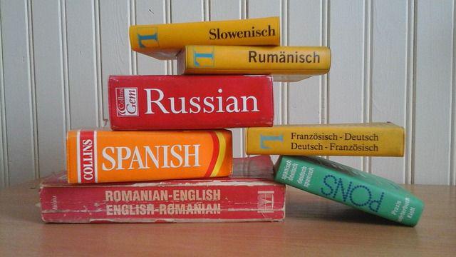 A pile of foreign language dictionaries