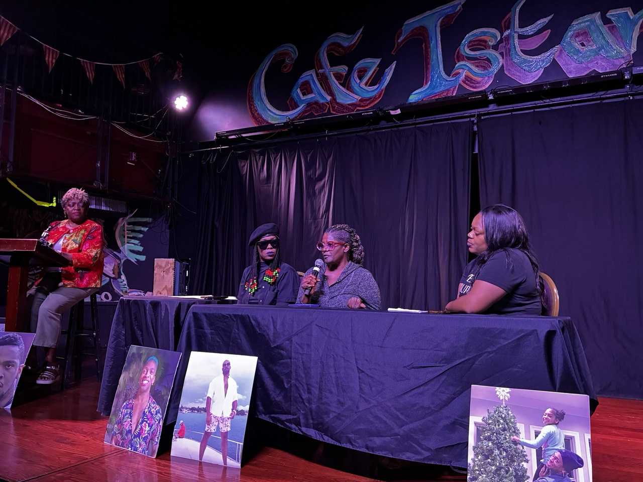 Sean Coleman, mother of the late Junious Coleman, tells the crowd about how after filing a  complaint on an NOPD officer in 2021, the same officer later came to her house and told her not to continue with the process.