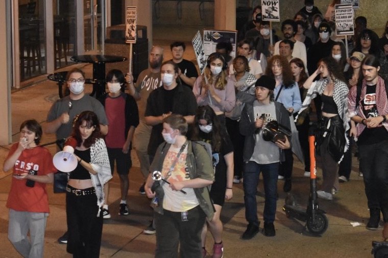 Louisiana State University students rally outside their Student Union with chants and signs in support of a free Palestine. | Fight Back! News Louisiana State University students rally outside their Student Union with chants and signs in support of a free Palestine.