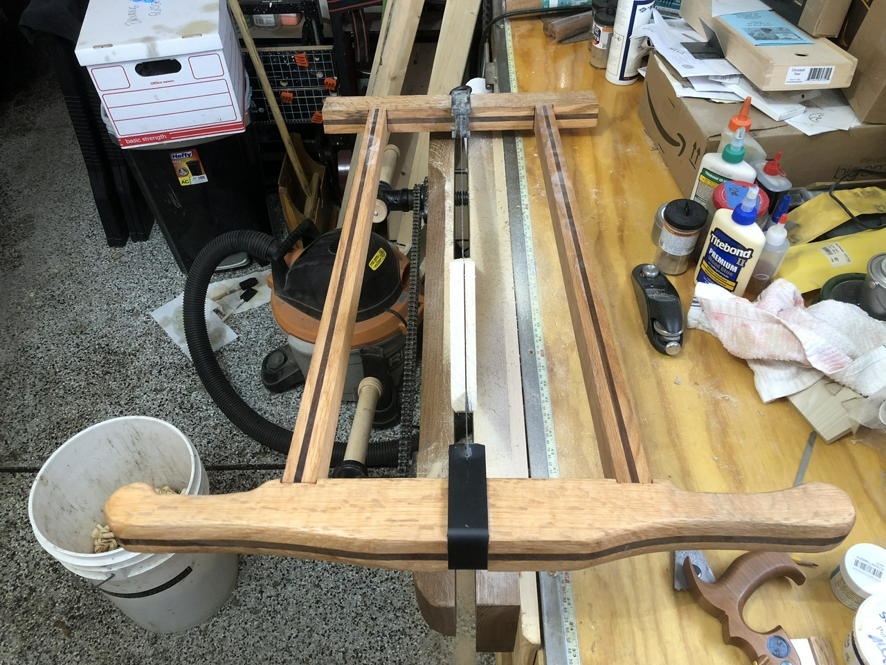 Resawing the ash boards with a big frame saw