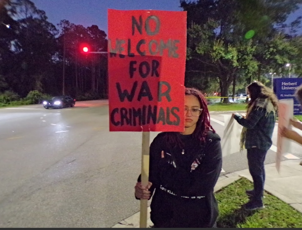 Jacksonville, FL students protest war criminal Brett McGurk speaking event
