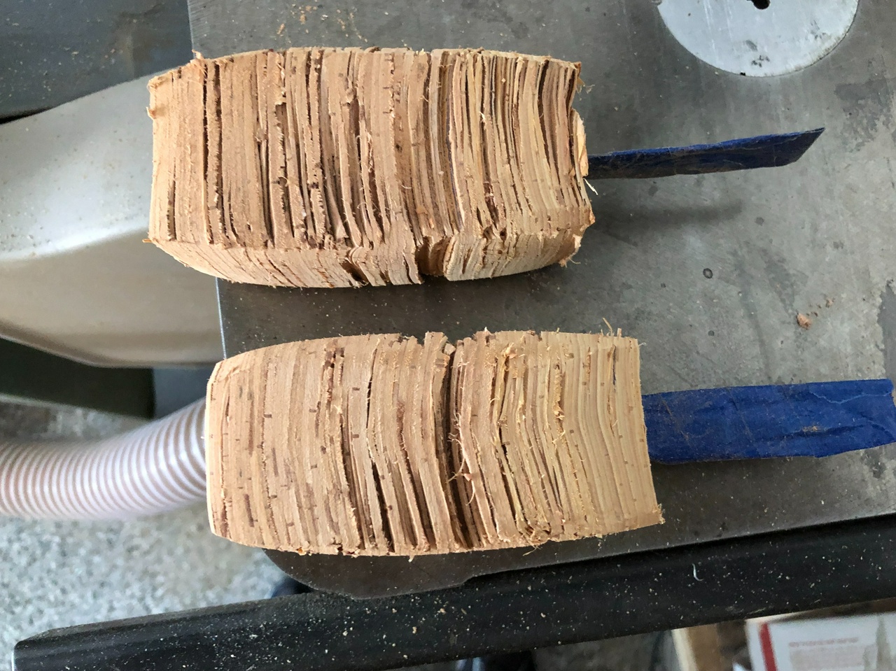 Birch bark knife handles, roughly squared