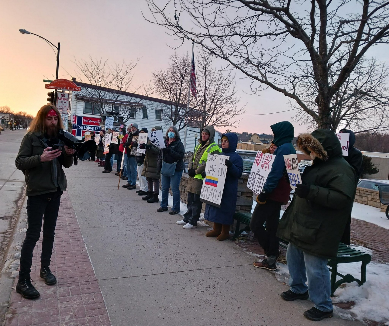 Decorah, Iowa protest against the U.S. attacks on Venezuela.