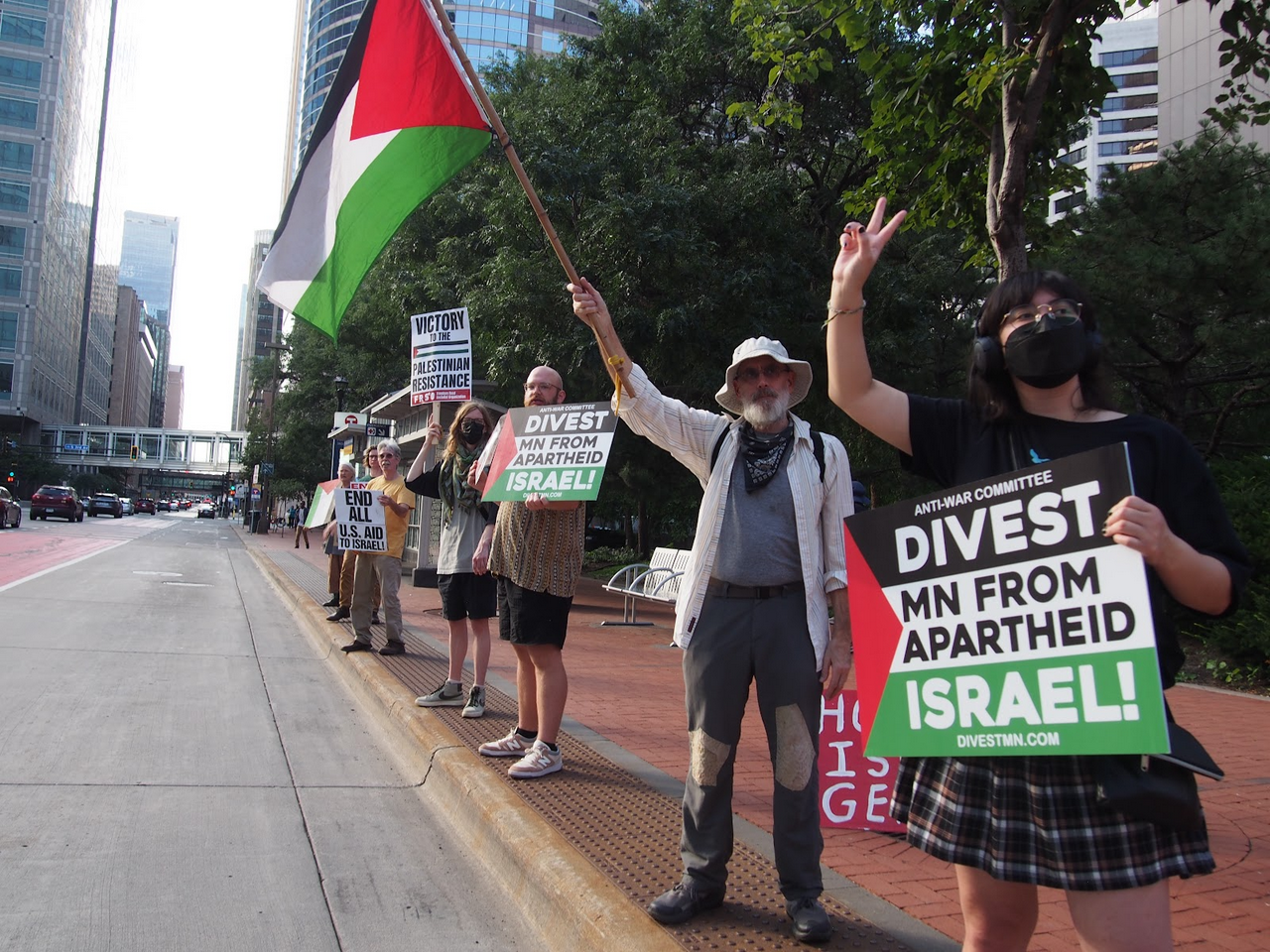 Protest at the office of Minnesota Senator Klobuchar demands an end of U.S. support to Israel.