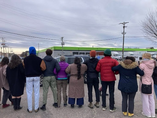Protesters lock arms to block ICE raid in Saint Paul, Minnesota.