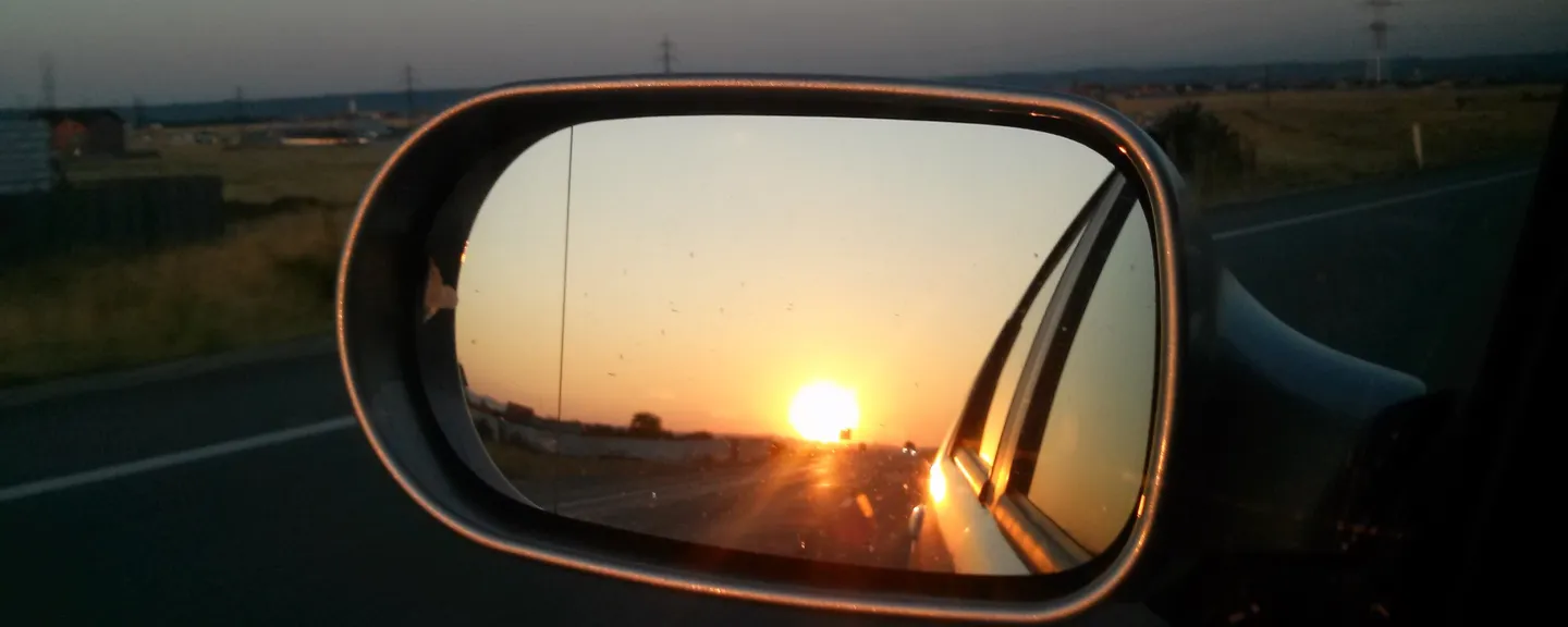 Morning Sun in the Rearview Mirror