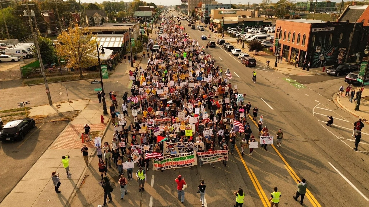 Thousands march against Trump in Detroit.