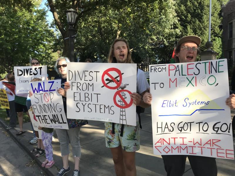 Minnesota protest says,“From Palestine to Mexico, Elbit Systems has got to go!”