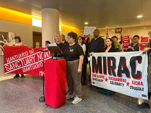 Immigrant rights press conference announces what mayoral candidates support stronger sanctuary city measures.