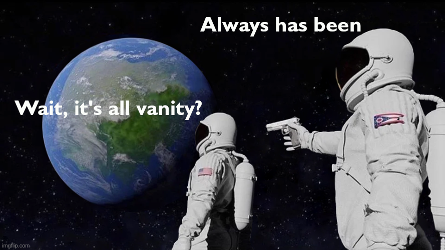 Meme image of two astronauts in space, looking at earth.