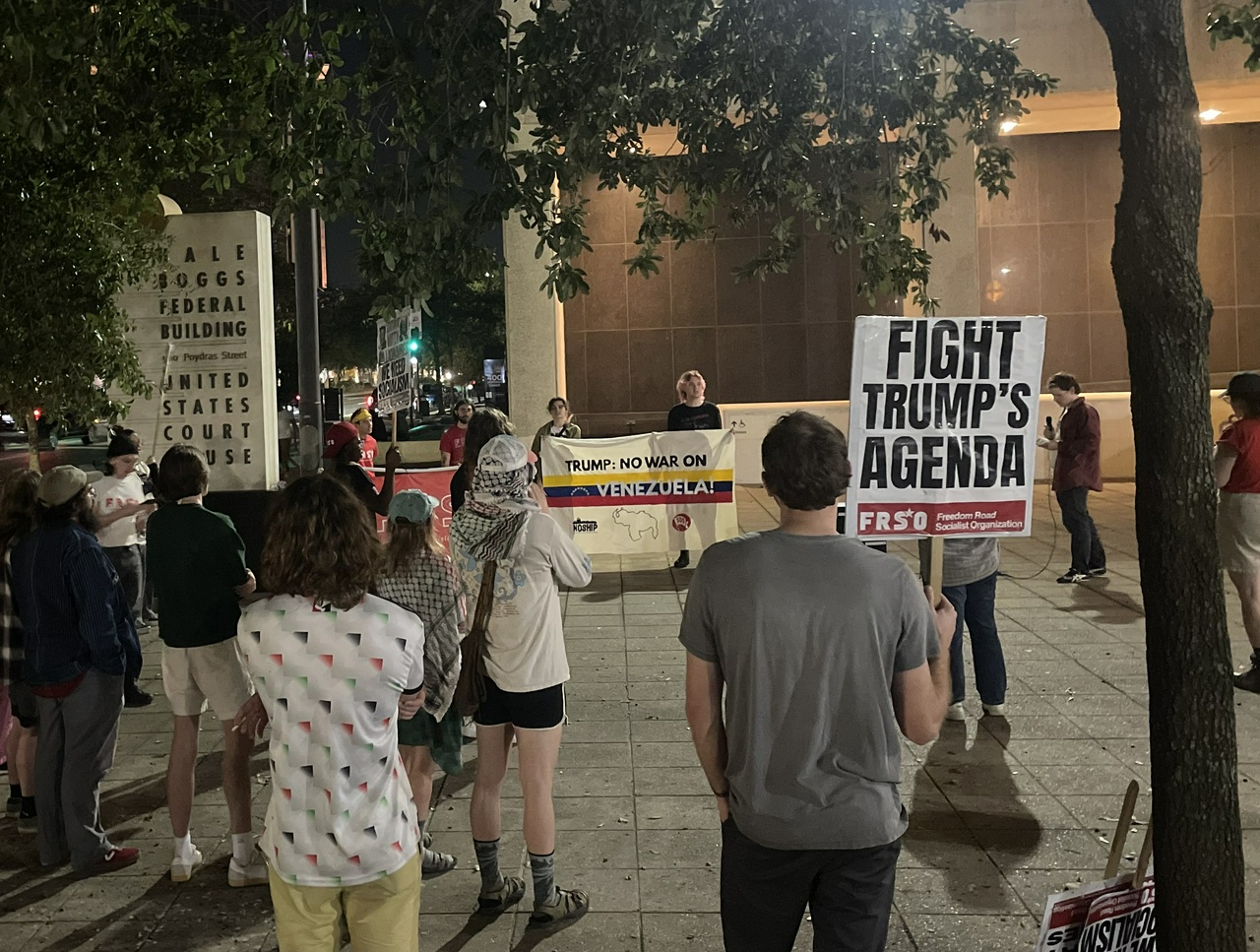  A crowd rallies in solidarity with Venezuela outside Hale Boggs Federal Building in downtown New Orleans. 