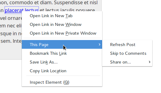 The user is right-clicking on a link, but this time, there