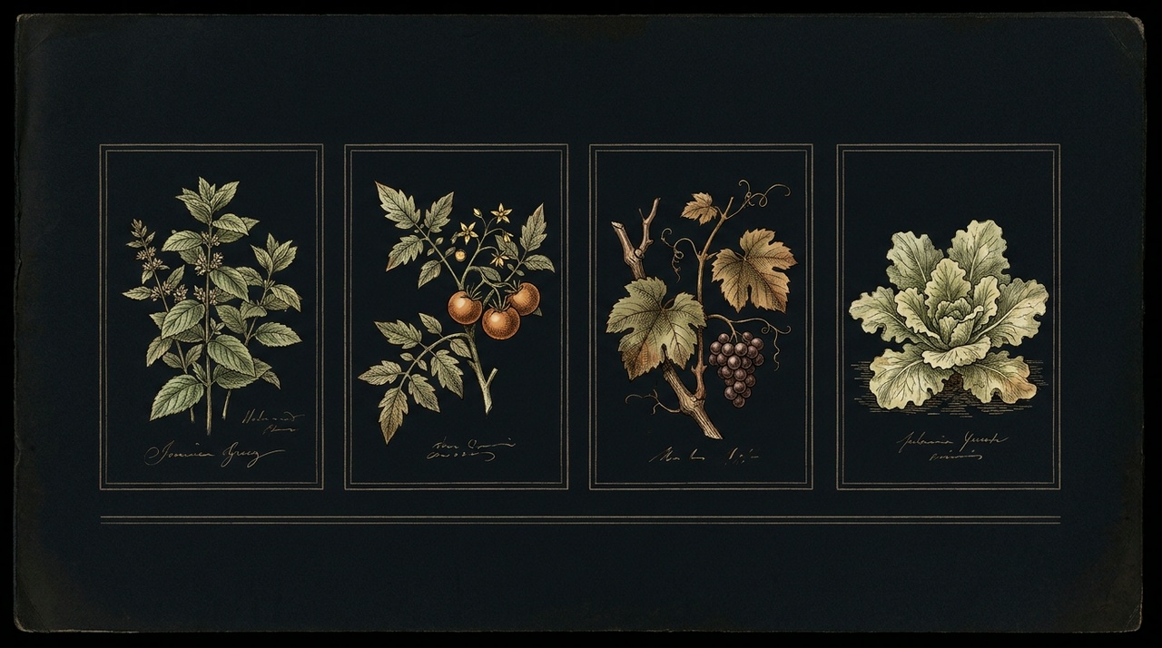 PlantLab botanical study plates: several different crops examined by one lab