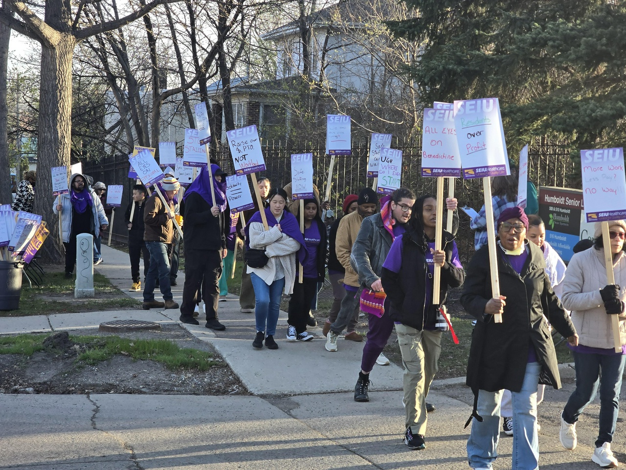 Nursing home workers on the picket line.