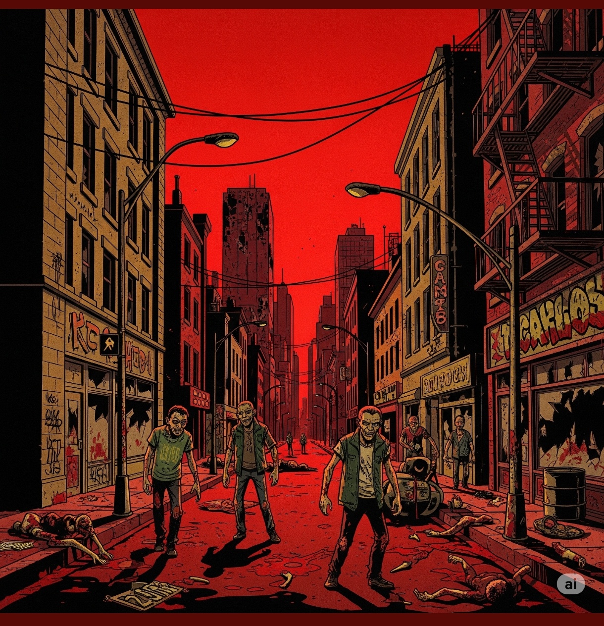 people wandering in a destroyed city