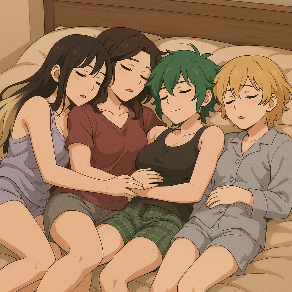 Kaori, Sofia, Riley, and June: post-orgasm nap