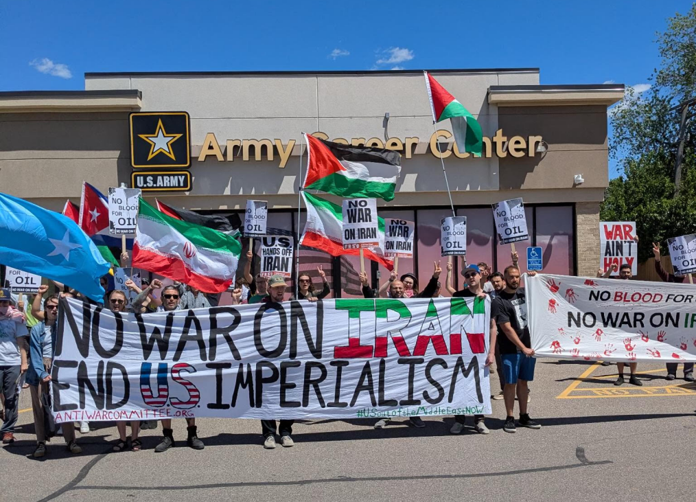 Protest against war on Iran at Richfield, MN Army recruitment center.