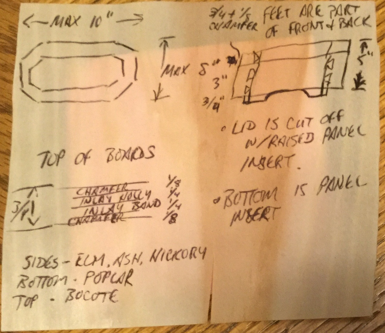 Overall dimension sketches and preliminary sizes for octagonal box