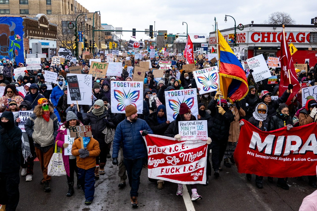 Massive march in Minneapolis protest the ICE murder of Renee Good.