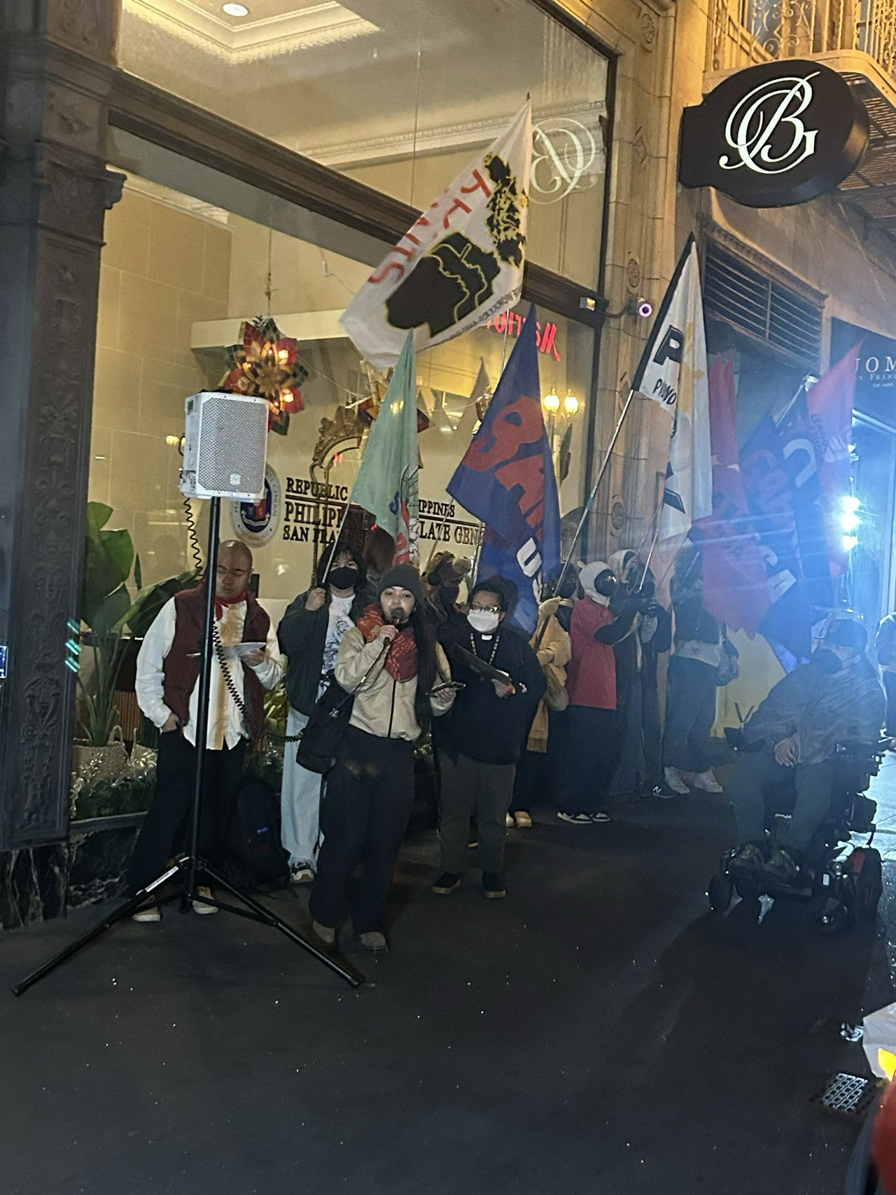 Protest in front of the Philippine Consulate in San Francisco.