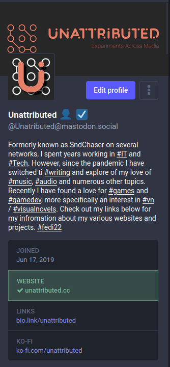 Screenshot of profile with highlighted website link