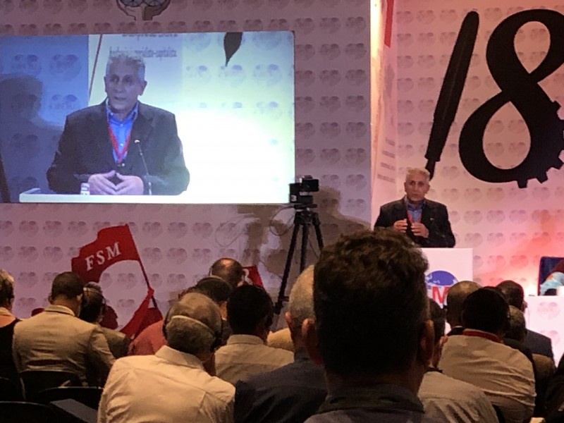 WFTU General Secretary George Mavrikos (Greece) speaking at opening of congress.