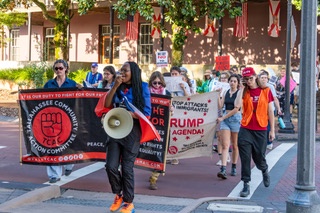 A group of protesters marching.
