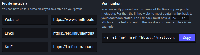 Verification instructions in Settings->Profile