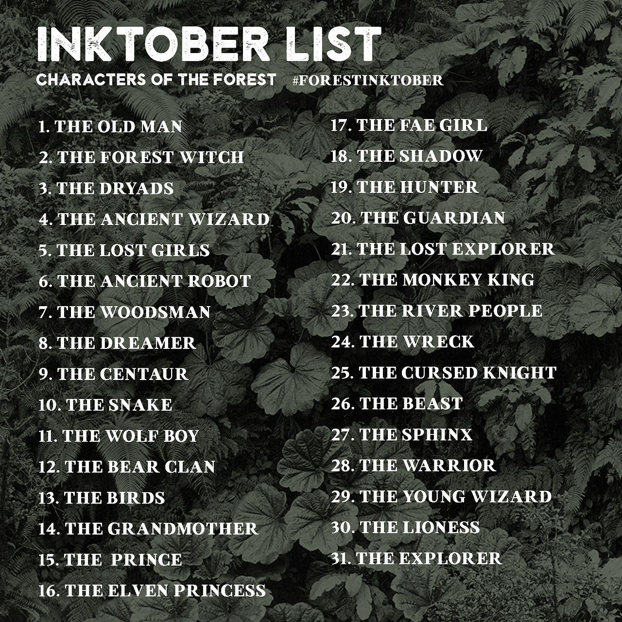 Inktober Prompt List