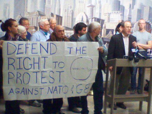 Joe Iosbaker demands right to march on the G8/NATO Summit at news conference