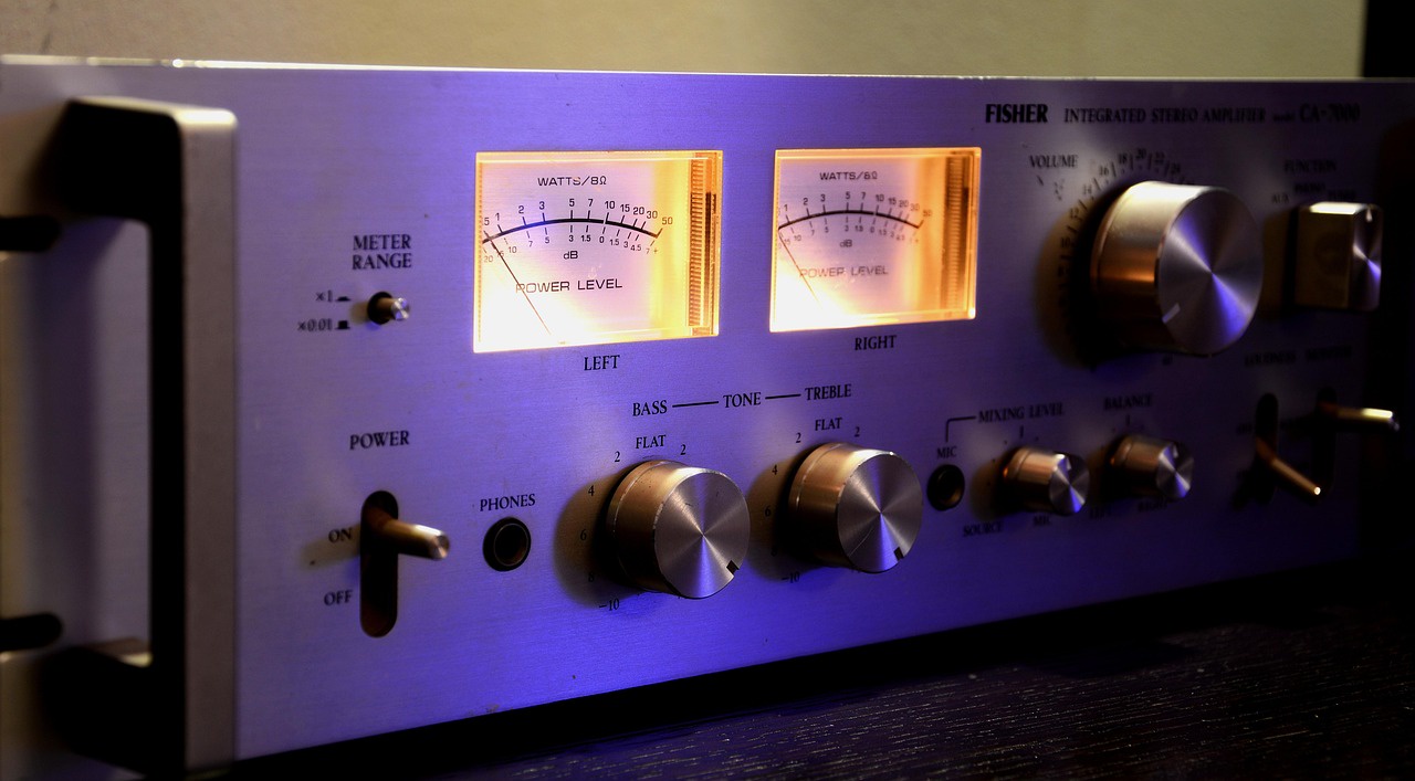 Vintage Stereo Amplifier closeup of VU Meters