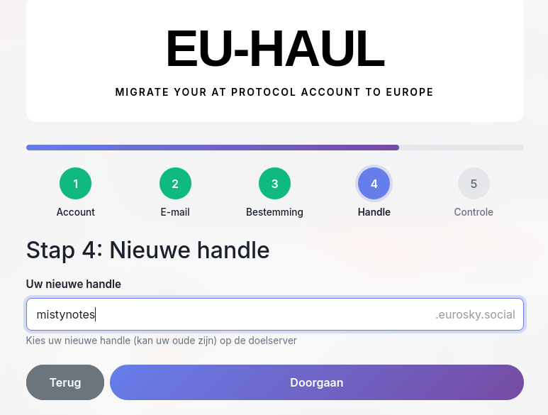 stap 4 formulier om nieuwe handle in te vullen