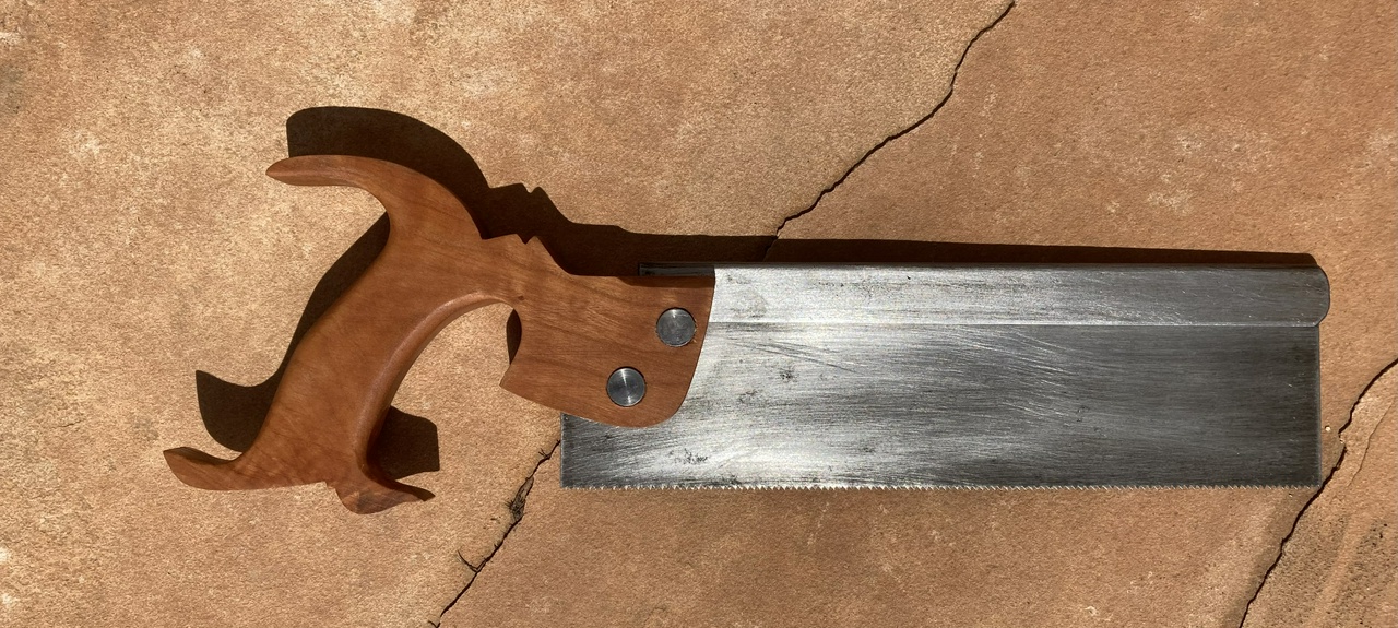 Finished dovetail saw with cherry handle, right side