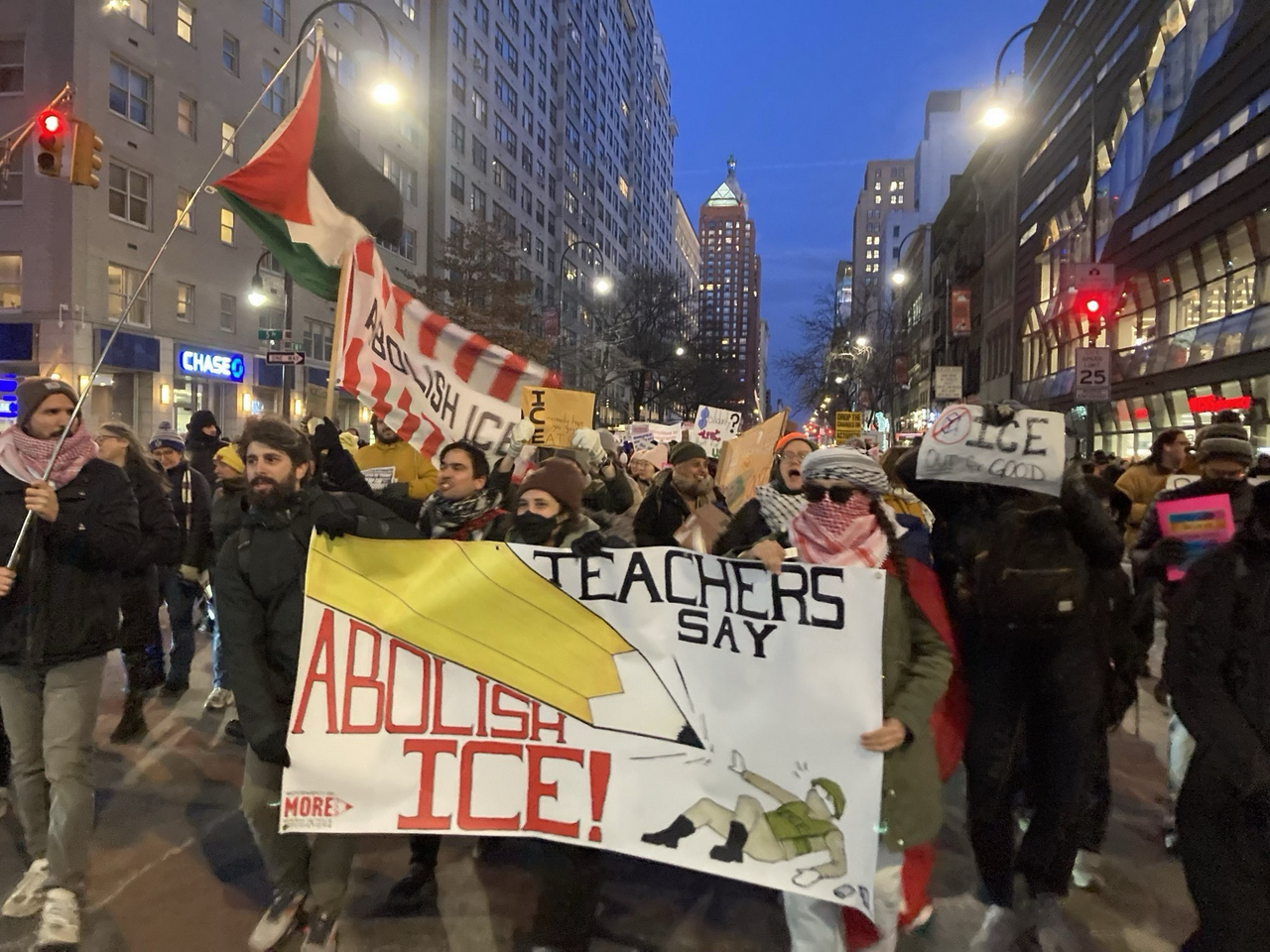 NYC teachers march against ICE and in solidarity with Minneapolis. | Fight Back! News NYC teachers march against ICE and in solidarity with Minneapolis.