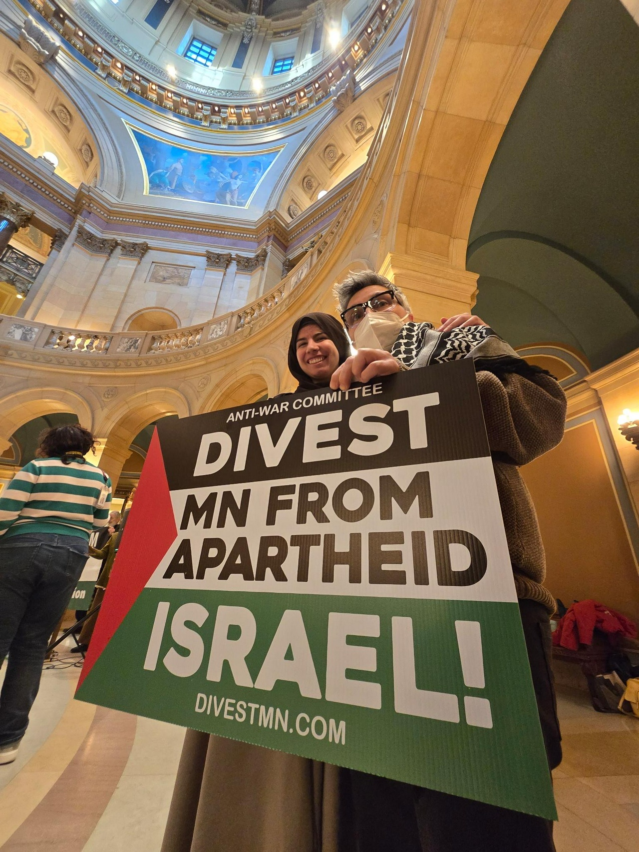 Press conference in Minnesota Capitol rotunda hails wins in forcing state government divestment from apartheid Israel. | Fight Back! News Press conference in Minnesota Capitol rotunda hails wins in forcing state government divestment from apartheid Israel.